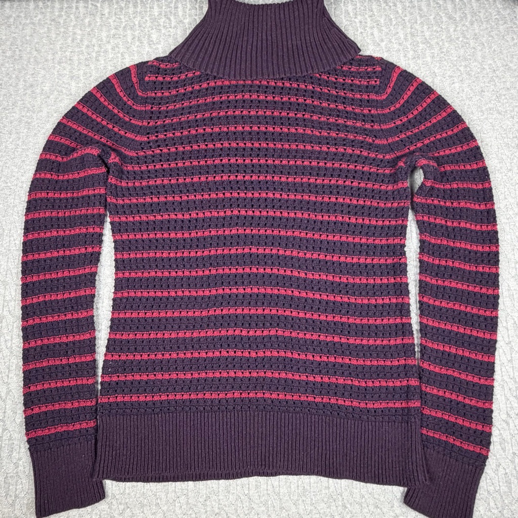 Ann Taylor Purple And Red Striped Turtleneck Sweater